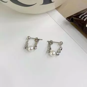 Серьги из сломанного серебра с жемчужинами, висящие сзади Серьги из сломанного серебра Серьги весом в несколько унций для женщин