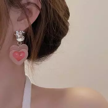 Серьги из смолы с градиентным розовым сердцем из циркона — нишевый дизайн для женщин, модное заявление высокого класса Acrylic Heart розовый
