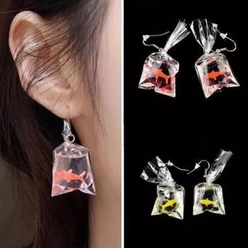Серьги из смолы с имитацией мешка для воды и золотой рыбки, милые серьги-подвески ручной работы с золотой рыбкой и конфетами в виде мешка своими руками красный