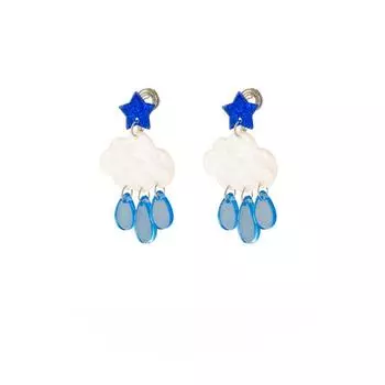 Серьги из смолы с облаками и каплями дождя, синие звезды, модные милые женские катушки от комаров, без пирсинга, зажим для ушей