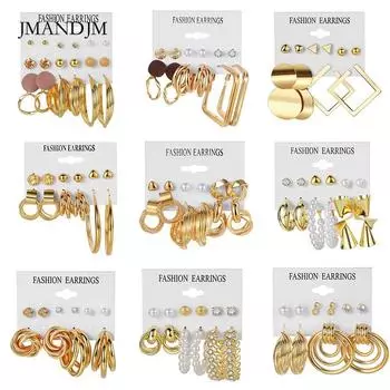 Серьги из сплава, квадратные геометрические серьги, комплект из 6 штук, ретро-серьги с жемчугом и картой, серьги alloy