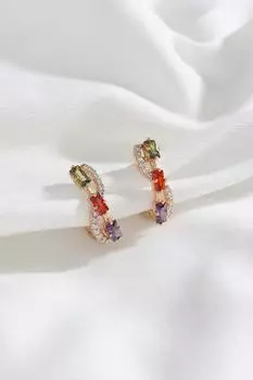 Серьги из стали золотого цвета с разноцветными камнями багета