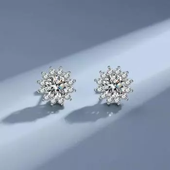 Серьги из стерлингового серебра 100% 925 пробы для женщин, сертифицированные муассанитовые серьги-гвоздики с бриллиантами в форме подсолнуха, подарок на день рождения 0.5Ct