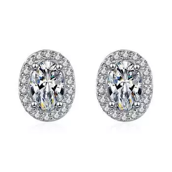 Серьги из стерлингового серебра 100% 925 пробы для женщин, сертифицированный муассанит, цвет D, овальное блестящее яйцо с бриллиантами, роскошные серьги-гвоздики для ушей, ювелирные изделия в подарок 0.5Ct
