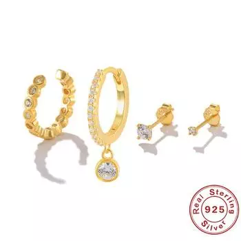 Серьги из стерлингового серебра 925 пробы, Набор из четырех предметов, Серьги-пусеты, Клипсы, Комбинированный набор, Глаза-цветы, Классические элементы, Серьги-кольца, Наушники. 925 Silver