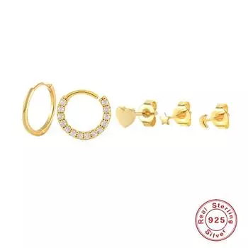 Серьги из стерлингового серебра 925 пробы, комплект из пяти серег-гвоздиков, комбинированный комплект, цветочные жемчужные глаза, классические элементы, застежка для ушей 925 Silver