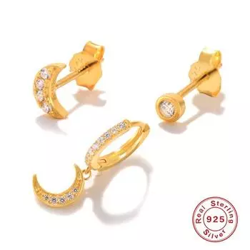 Серьги из стерлингового серебра 925 пробы, набор из 3 штук, комбинированный набор серег-пуссет, серьги-кольца с бахромой, классические квадратные серьги-кольца, серьги-наушники 925 Silver