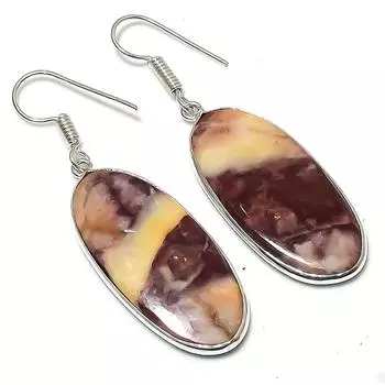 Серьги из стерлингового серебра 925 пробы с натуральным драгоценным камнем капучино, яшма, 2,01 дюйма, s3y06