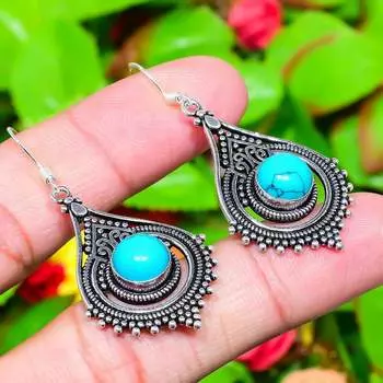 Серьги из стерлингового серебра 925 пробы с натуральным бирюзовым камнем Santa Rosa 2,13 дюйма s7J11