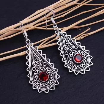 Серьги из стерлингового серебра 925 пробы с натуральным мозамбикским гранатом 2,30 дюйма R1v28