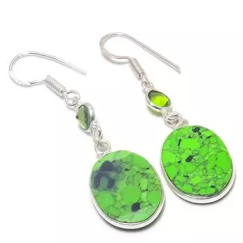 Серьги из стерлингового серебра 925 пробы с натуральной зеленой бирюзой и драгоценным камнем перидот 1,85 дюйма t5V01