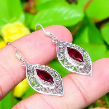 Серьги из стерлингового серебра 925 пробы с натуральным мозамбикским гранатом размером 1,73 дюйма c1O04