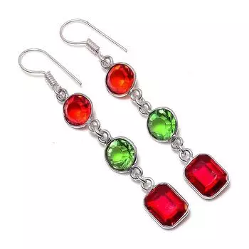 Серьги из стерлингового серебра 925 пробы с натуральным мозамбикским гранатом и перидотом 2,36 дюйма s3w63