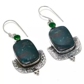 Серьги из стерлингового серебра 925 пробы с натуральным кровавым камнем и перидотом 2,25 дюйма g7T61