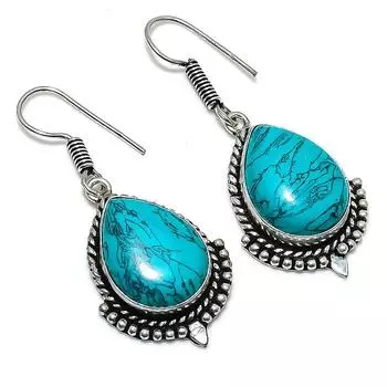 Серьги из стерлингового серебра 925 пробы с натуральным бирюзовым камнем Santa Rosa, размер 2,13 дюйма, V7L04