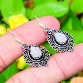 Серьги из стерлингового серебра 925 пробы с натуральным радужным лунным камнем 1,62 дюйма f1U31