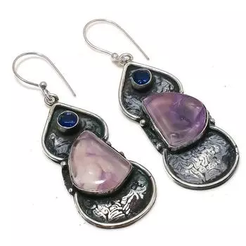 Серьги из стерлингового серебра 925 пробы с натуральным русским чароитом и голубым топазом 2,44 дюйма c2M39