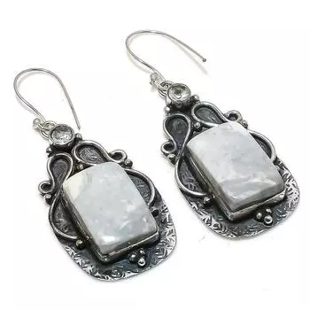 Серьги из стерлингового серебра 925 пробы с натуральной яшмой Малигано и белым топазом, 2,44 дюйма, l2i34