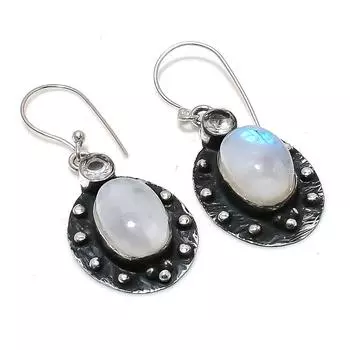 Серьги из стерлингового серебра 925 пробы с натуральным радужным лунным камнем и белым топазом 1,81 дюйма z1r54