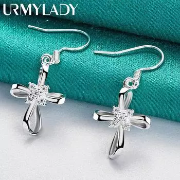 Серьги из стерлингового серебра 925 пробы с бантом и цирконом для женщин, очаровательные ювелирные изделия ME150
