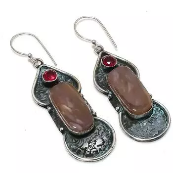 Серьги из стерлингового серебра 925 пробы с натуральным трубчатым агатом и гранатом, 2,56 дюйма, A1Z77