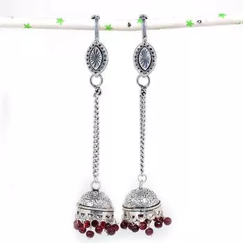 Серьги из стерлингового серебра 925 пробы с натуральным индийским драгоценным камнем Джумки, 4,53 дюйма, V1b21