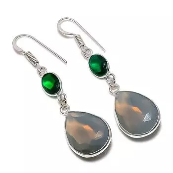 Серьги из стерлингового серебра 925 пробы с натуральным камнем Моналиса и диопсидом, 2,05 дюйма, D9J36