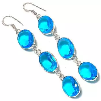 Серьги из стерлингового серебра 925 пробы с натуральным лондонским голубым топазом, 3,39 дюйма, z7b74