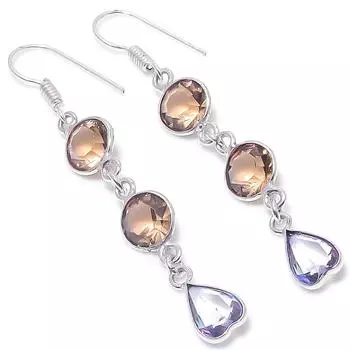 Серьги из стерлингового серебра 925 пробы с натуральным аметистом и дымчатым топазом, 2,44 дюйма, w5t60