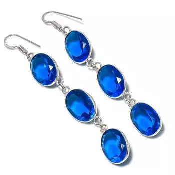 Серьги из стерлингового серебра 925 пробы с натуральным лондонским голубым топазом 3,35 дюйма f7I30