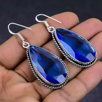 Серьги из стерлингового серебра 925 пробы с натуральным швейцарским голубым топазом 2,17 дюйма c4d98