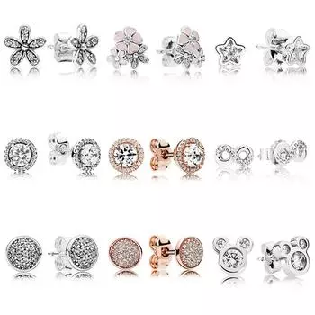 Серьги из стерлингового серебра 925 пробы, 9 стилей, серьги с цветком, мышью, бабочкой, сердцем, серьги для женщин, модные ювелирные изделия для свадебной вечеринки чёрный