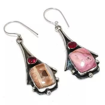 Серьги из стерлингового серебра 925 пробы с натуральным родохрозитом и рубиллитом, 2,32 дюйма, w6G50