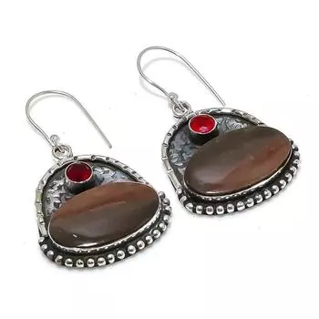 Серьги из стерлингового серебра 925 пробы с натуральным мукаитом и гранатом, 2,13 дюйма, T1b93