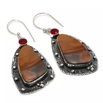 Серьги из стерлингового серебра 925 пробы с натуральным мукаитом и гранатом, 2,36 дюйма, N6v03