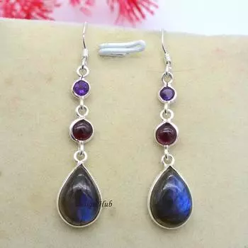 Серьги из стерлингового серебра 925 пробы Boho Earring Handmade Designer Drop & Dangle Earring Gift for Christmas 2.7 синий