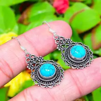 Серьги из стерлингового серебра 925 пробы с натуральным бирюзовым камнем Santa Rosa 1,77 дюйма o0Y13