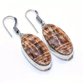 Серьги из стерлингового серебра 925 пробы с натуральным камнем паутины яшмы размером 1,81 дюйма I9l68