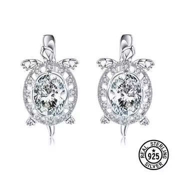 Серьги из стерлингового серебра 925 пробы, черепаха, животное, прозрачный циркон, милые серьги-клипсы для девочек, женские подарки, аксессуары, ювелирные изделия
