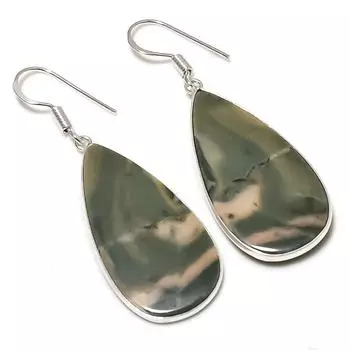 Серьги из стерлингового серебра 925 пробы с натуральным камнем паутины яшмы 2,05 дюйма c3z13