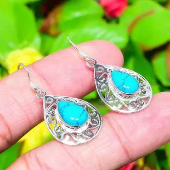 Серьги из стерлингового серебра 925 пробы с натуральным бирюзовым камнем Santa Rosa, размер 1,65 дюйма, A7m24