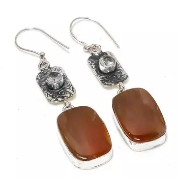 Серьги из стерлингового серебра 925 пробы с натуральным мукаитом и белым топазом, 2,56 дюйма, I9N53