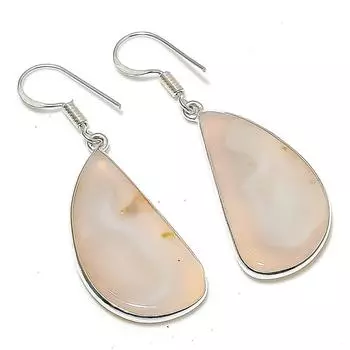 Серьги из стерлингового серебра 925 пробы с натуральным озерным агатом ручной работы 1,89 дюйма Y2P76