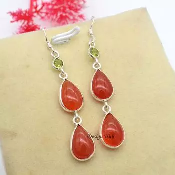 Серьги из стерлингового серебра 925 пробы, серьги в стиле бохо, дизайнерские серьги ручной работы, серьги с сердоликом и перидотом, ювелирные изделия, подарок на Рождество 2.6 оранжевый