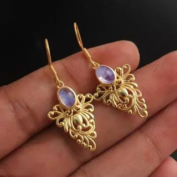 Серьги из стерлингового серебра 925 пробы с желтым золотом и лунным камнем, июньский камень, женские ювелирные изделия жёлтый/золотой