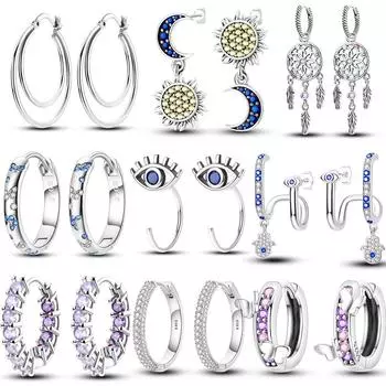 Серьги из стерлингового серебра 925 пробы 2023 года, серьги-кольца «Ловец снов», сердце, звезда и солнце