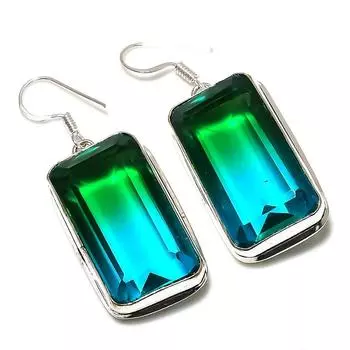 Серьги из стерлингового серебра 925 пробы с натуральным двухцветным турмалином 2,05 дюйма l4V52