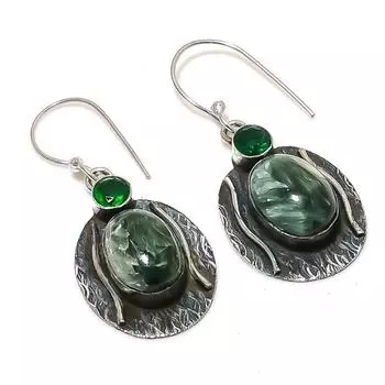 Серьги из стерлингового серебра 925 пробы с натуральным серафинитом и диопсидом 1,77 дюйма Z8I00