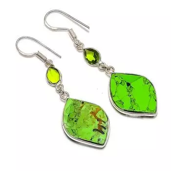 Серьги из стерлингового серебра 925 пробы с натуральной зеленой бирюзой и драгоценным камнем перидот 2,21 дюйма d6y34