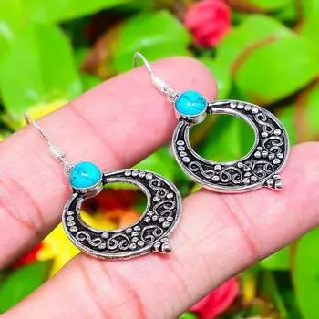 Серьги из стерлингового серебра 925 пробы с натуральным бирюзовым камнем Santa Rosa, размер 1,85 дюйма, H5f39